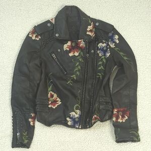 Blank NYC Black Leather Jacket with Floral Embroidery